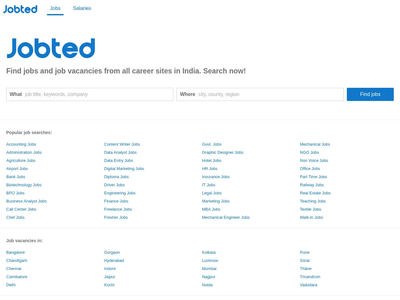 Jobted job board platform screenshot showing job search interface