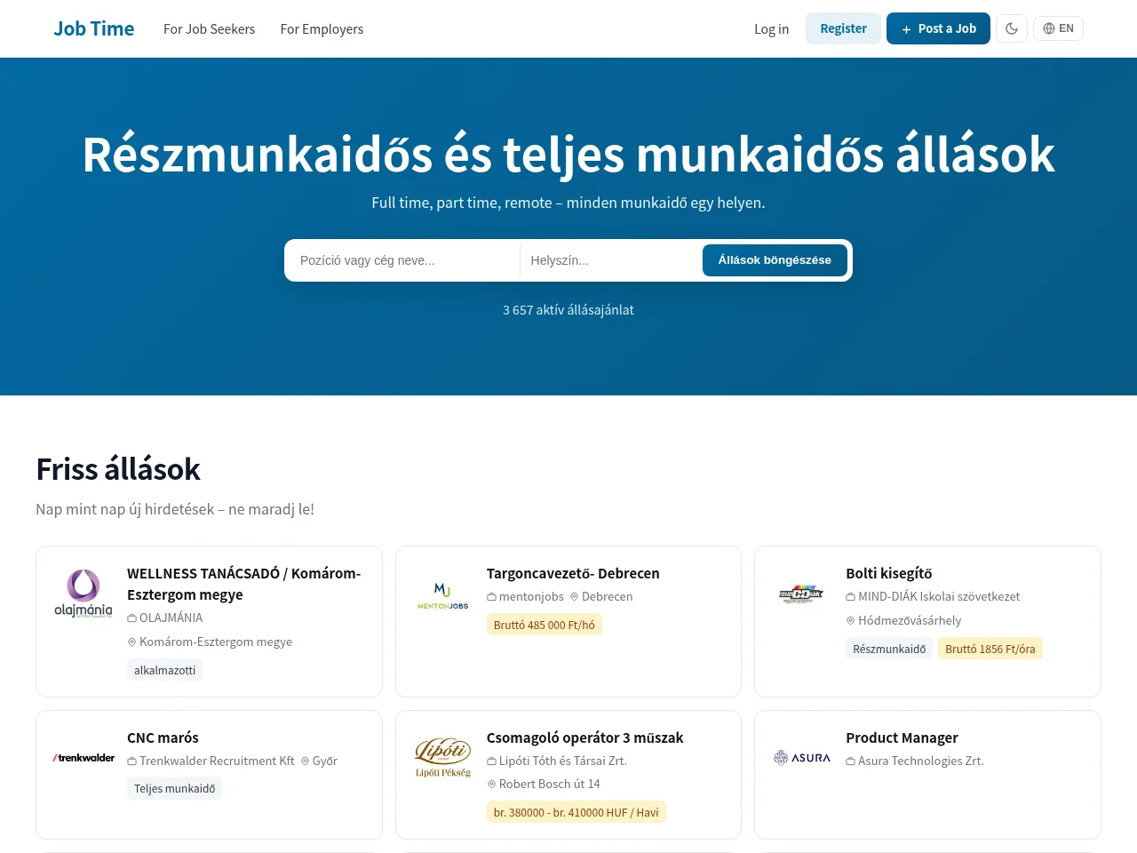 Job Time screenshot Job Time job board platform screenshot showing job search interface