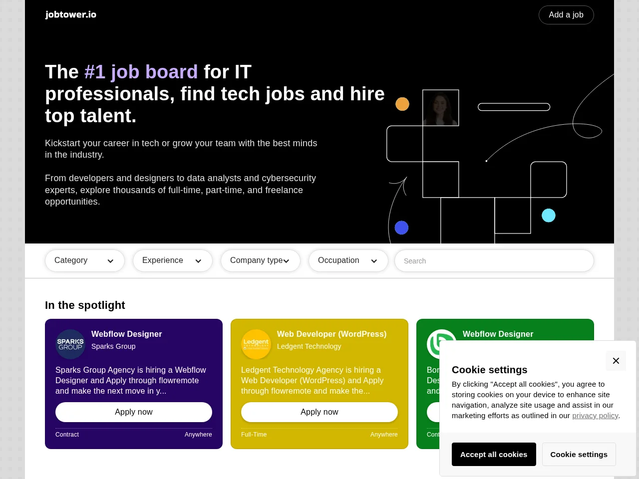 JobTower job board platform screenshot showing job search interface