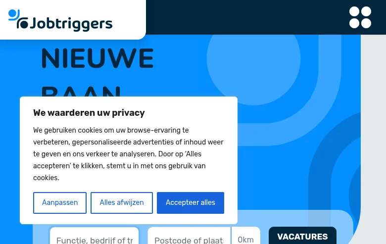 Jobtriggers job board platform screenshot showing job search interface