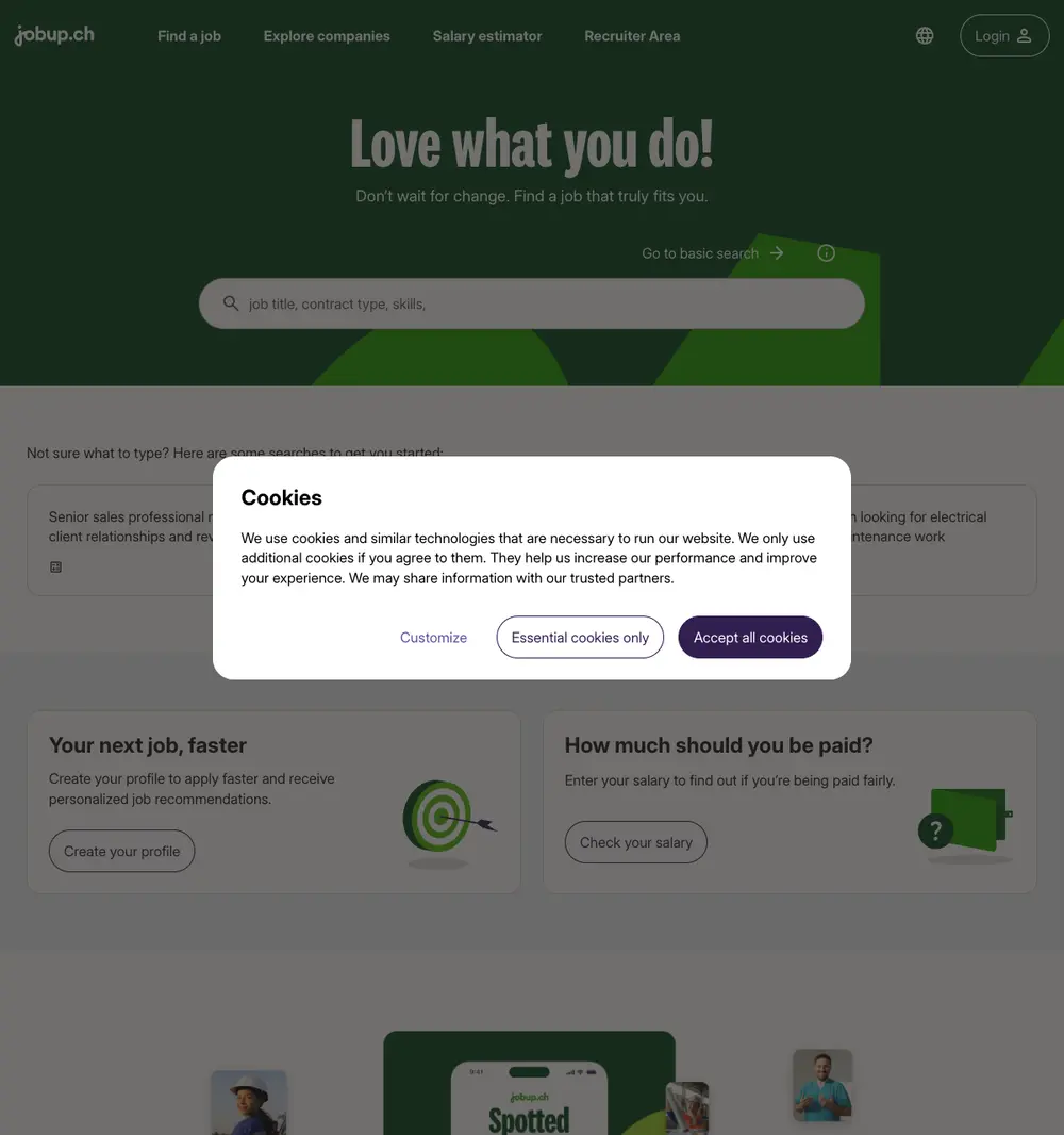 jobup.ch job board platform screenshot showing job search interface