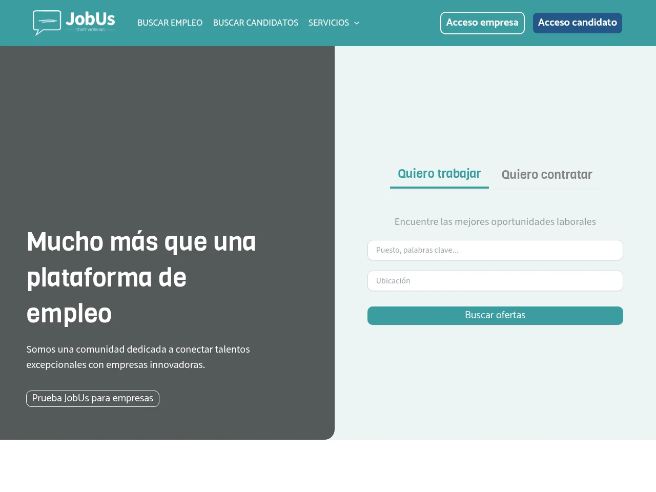 Jobus job board platform screenshot showing job search interface