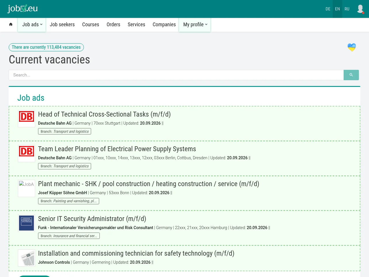 JobV job board platform screenshot showing job search interface