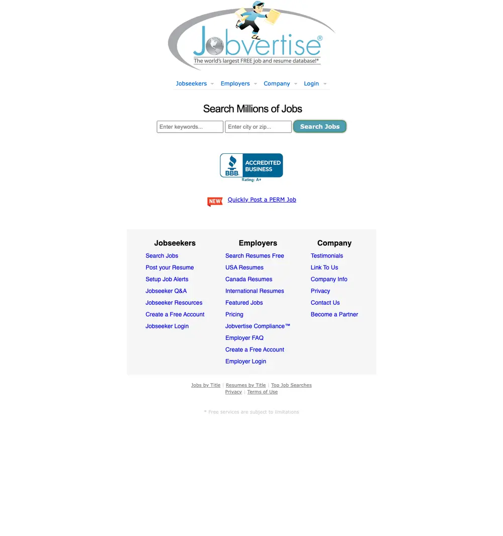 Jobvertise job board platform screenshot showing job search interface