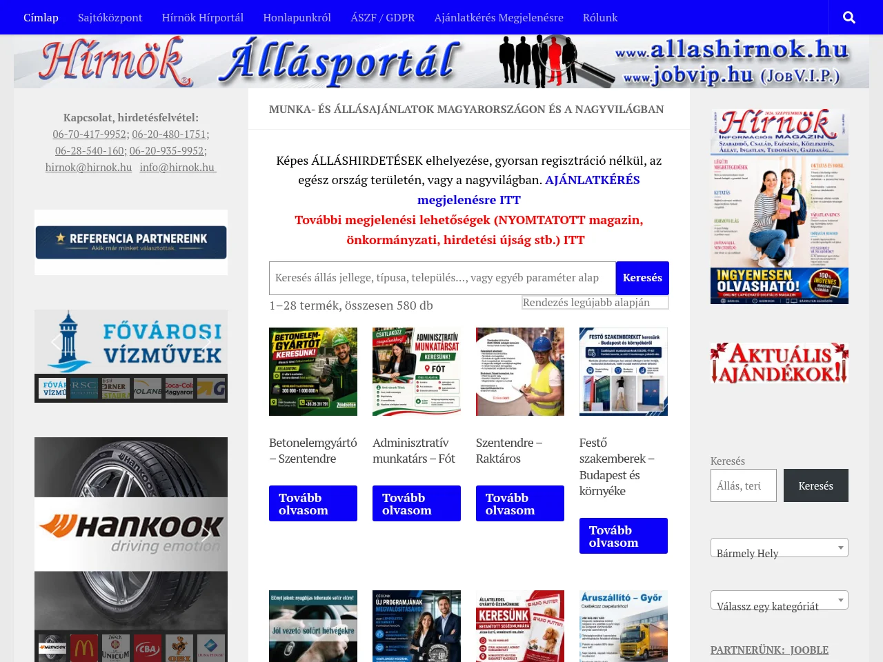 Hírnök Állásportál screenshot Hírnök Állásportál job board platform screenshot showing job search interface