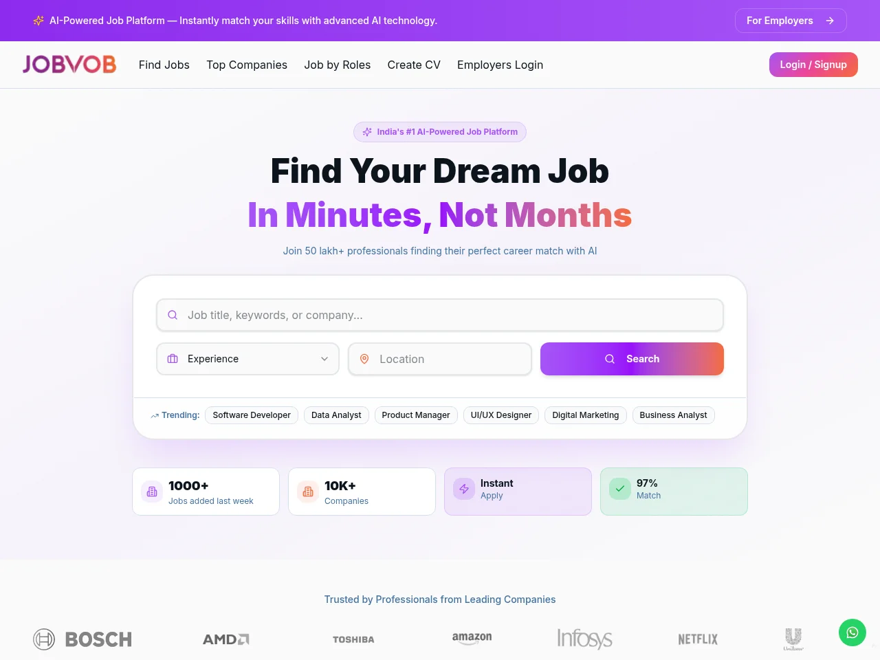 JobVob screenshot JobVob job board platform screenshot showing job search interface