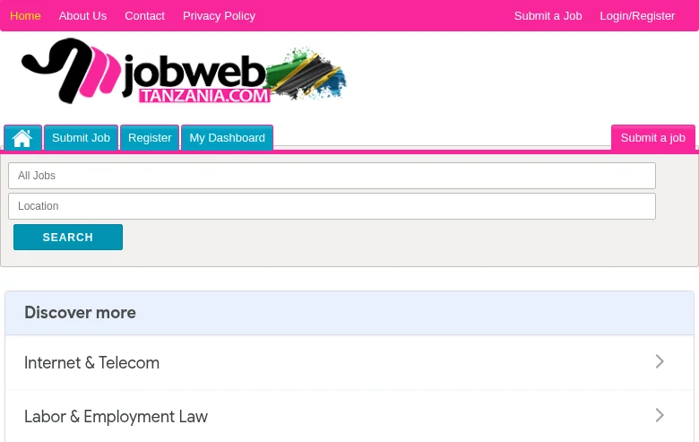JobwebTanzania job board platform screenshot showing job search interface