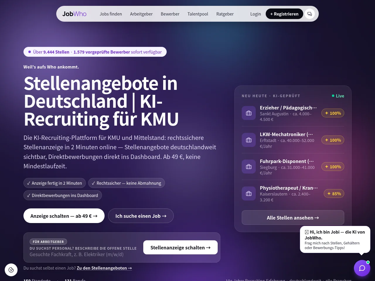 JobWho job board platform screenshot showing job search interface