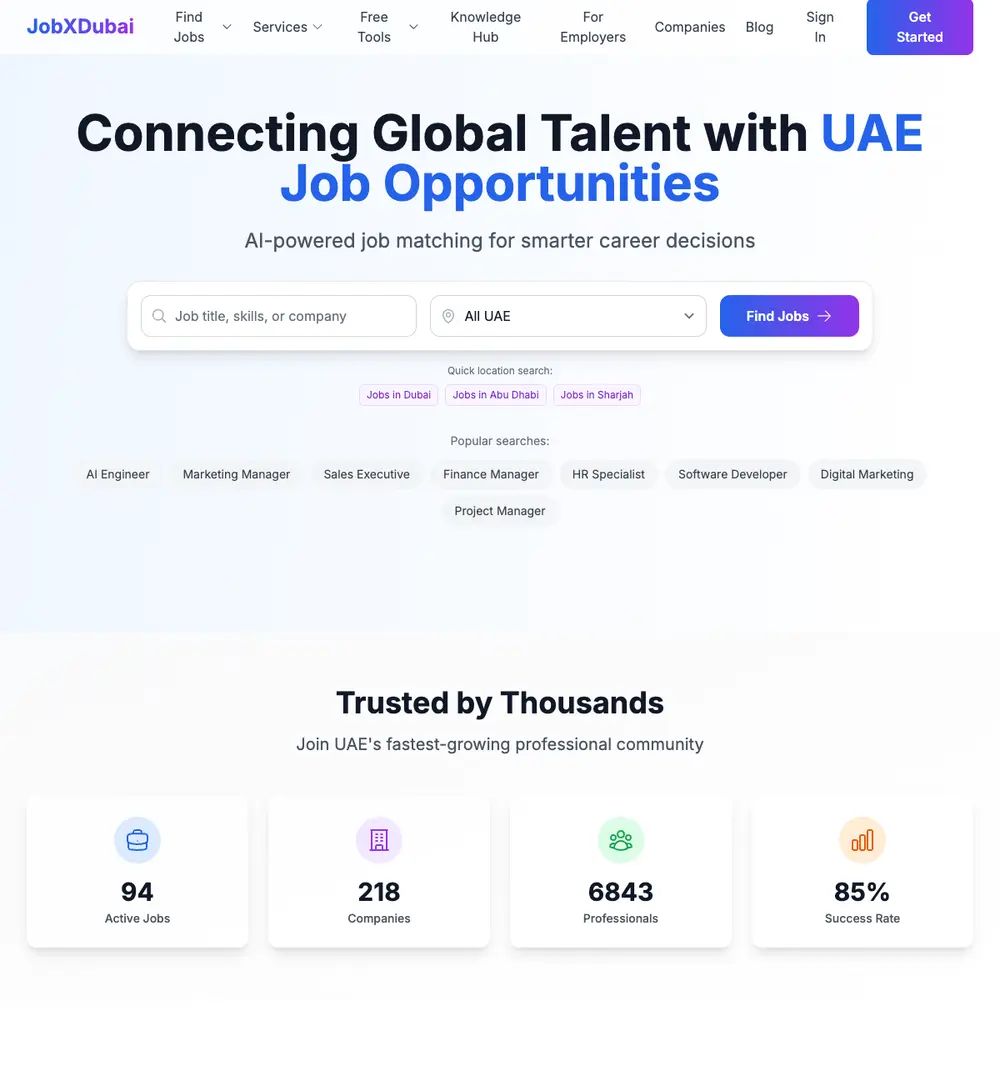 JobXDubai job board platform screenshot showing job search interface