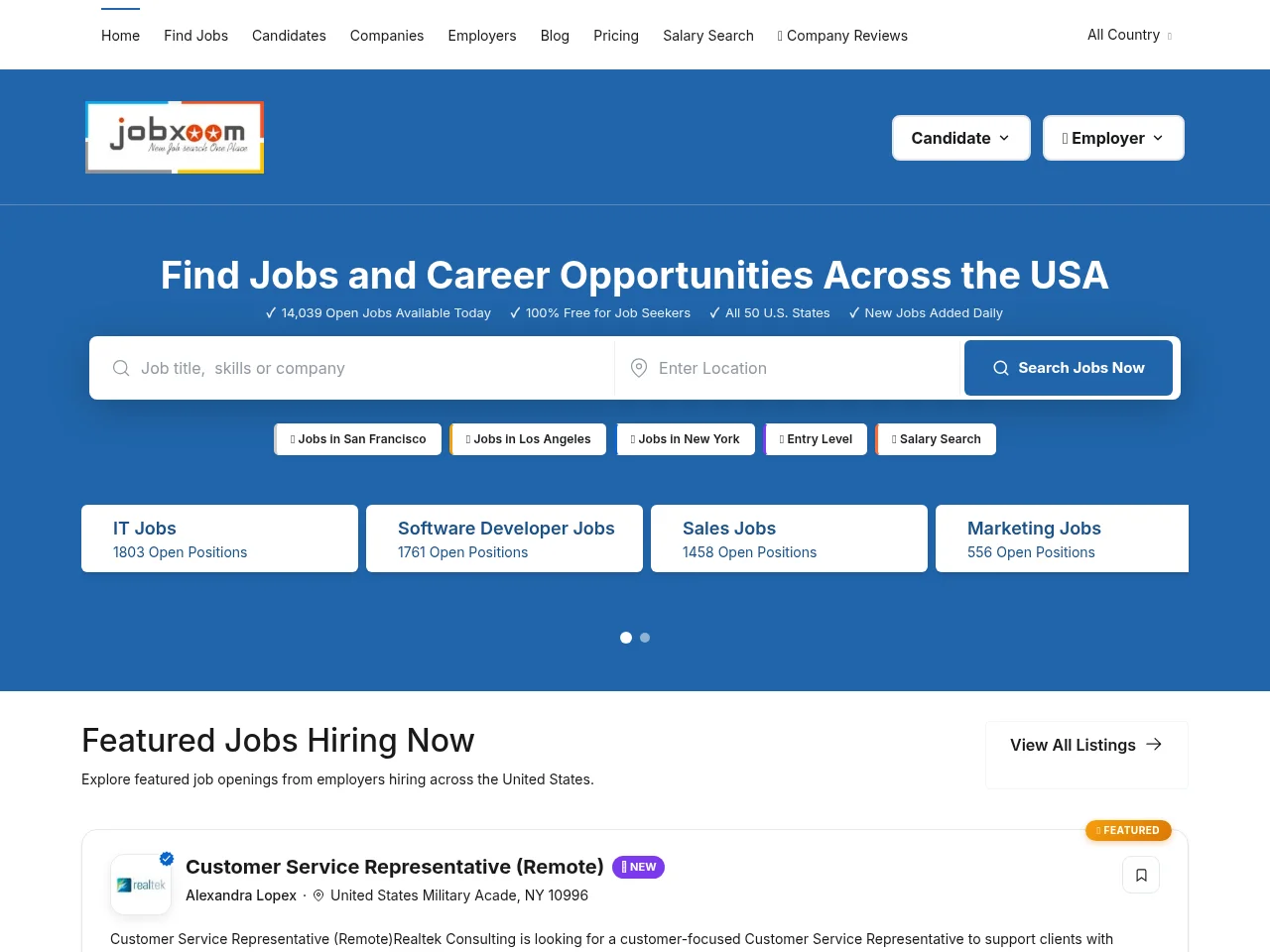 Jobxoom job board platform screenshot showing job search interface