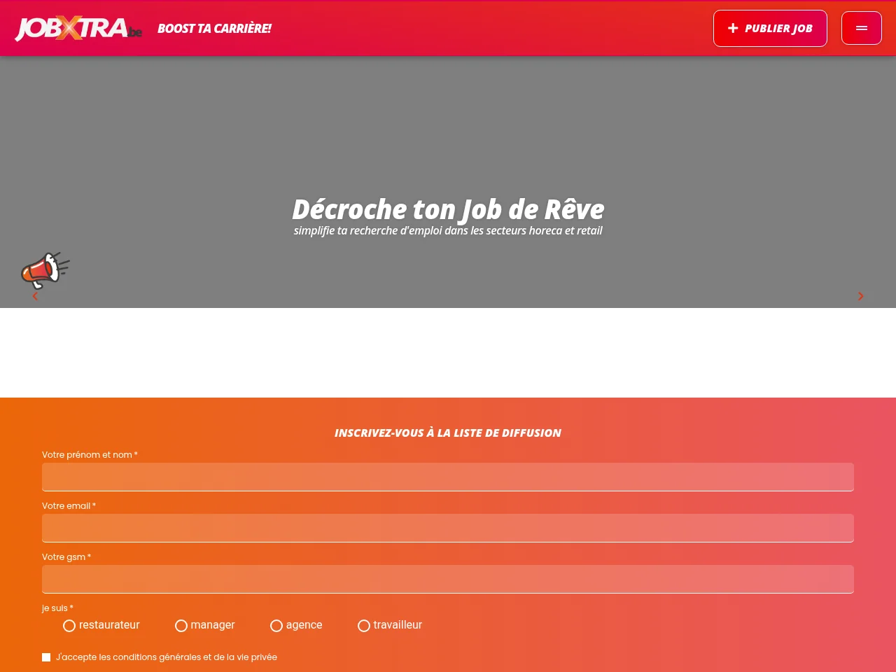JobXtra.be job board platform screenshot showing job search interface