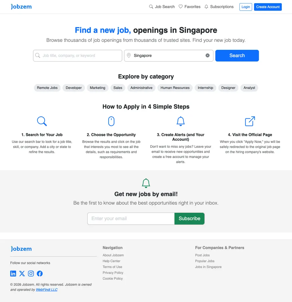 Jobzem job board platform screenshot showing job search interface