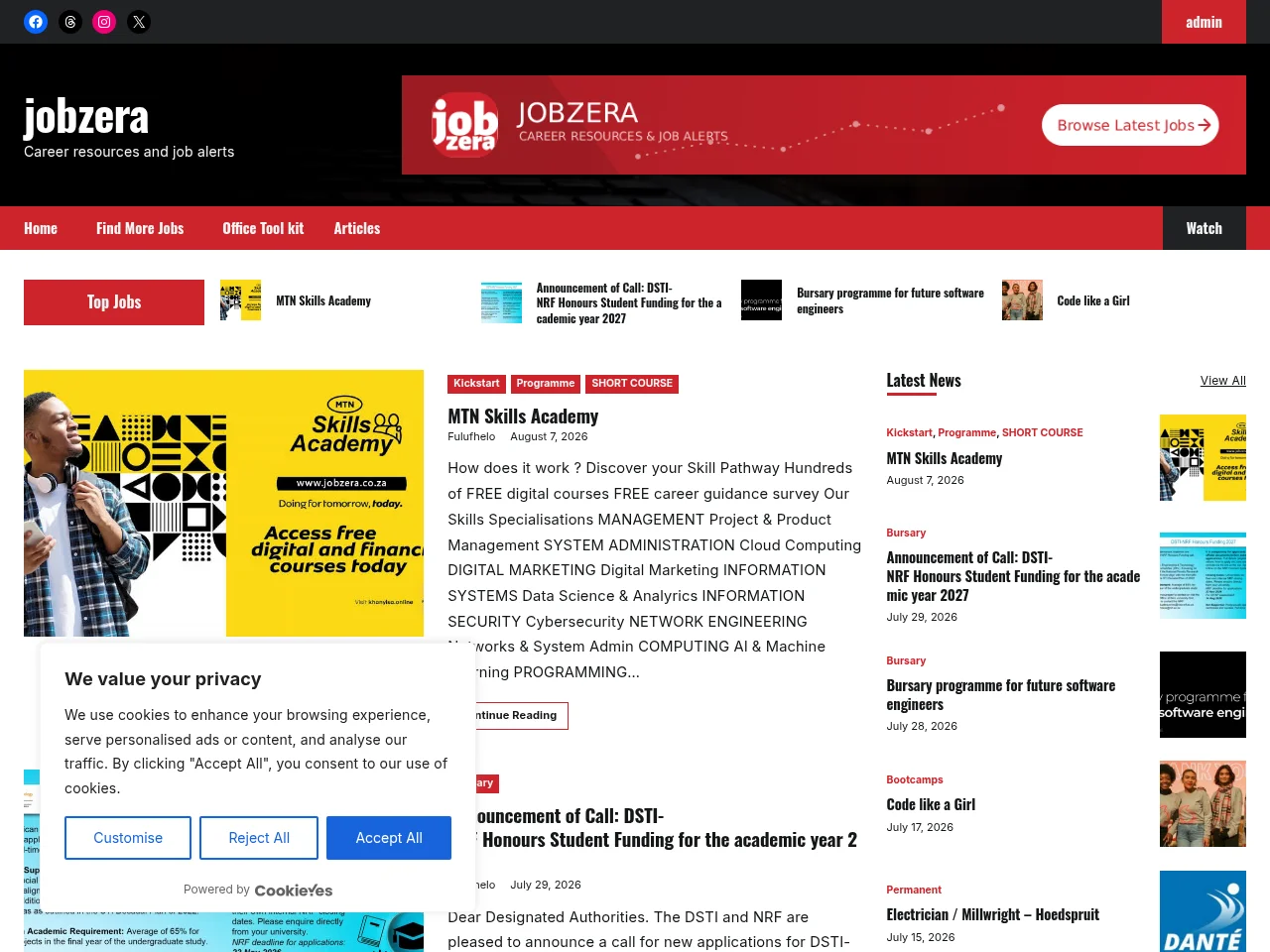 jobzera job board platform screenshot showing job search interface
