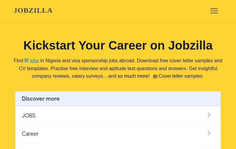 Jobzilla job board platform screenshot showing job search interface
