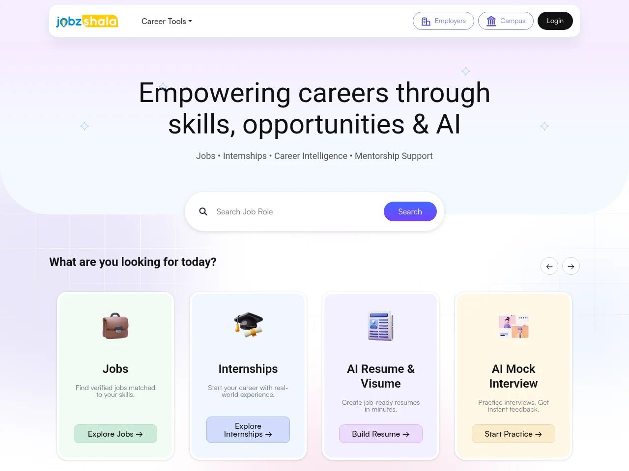Jobzshala job board platform screenshot showing job search interface