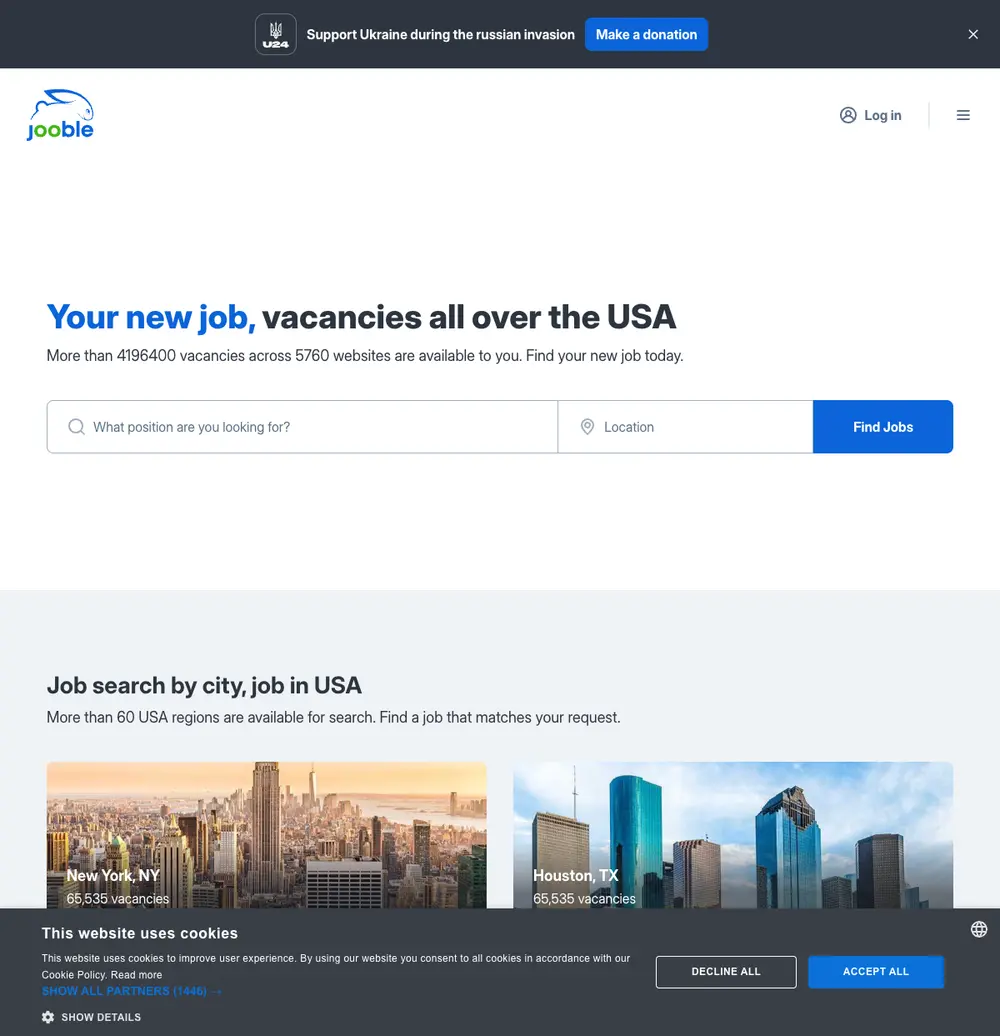 Jooble job board platform screenshot showing job search interface