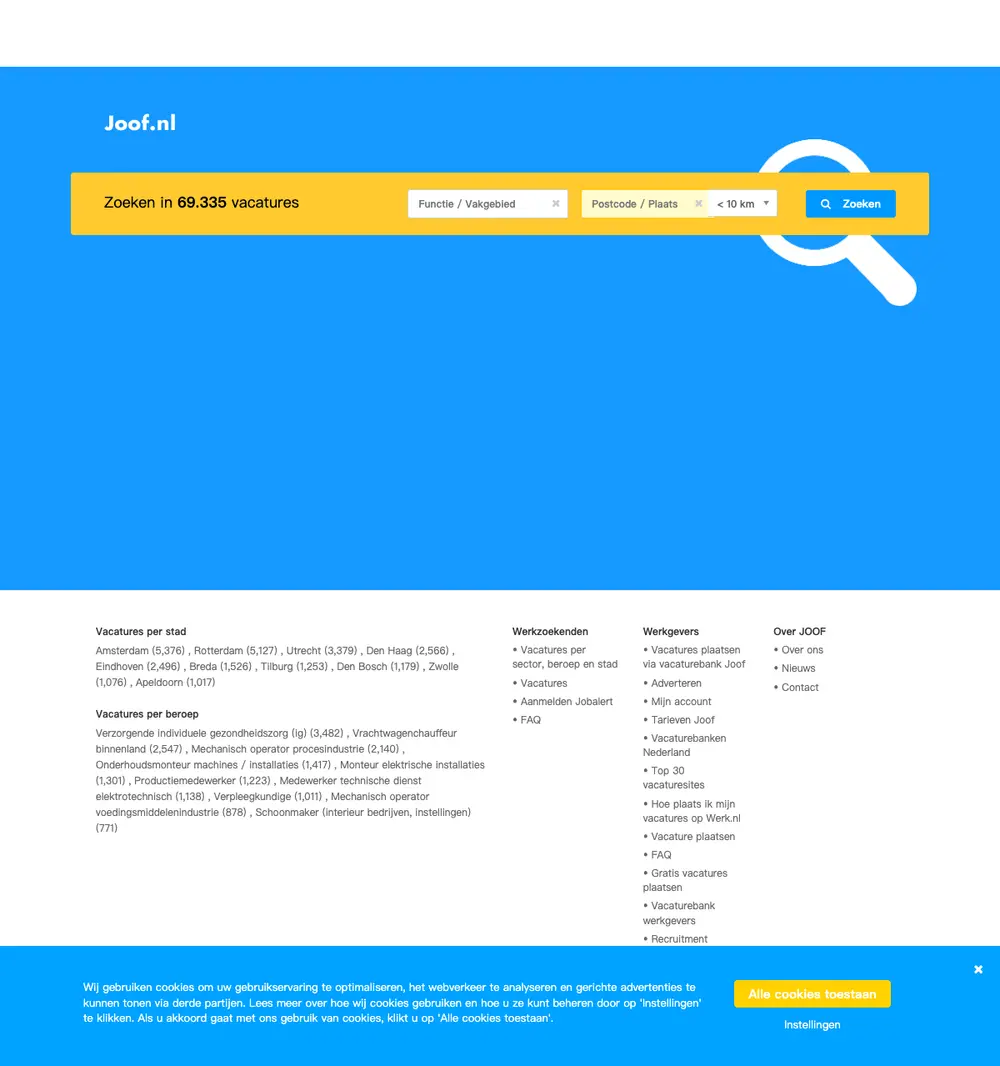 Joof job board platform screenshot showing job search interface