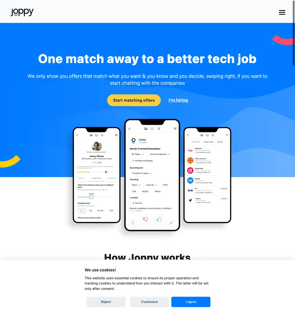 Joppy job board platform screenshot showing job search interface