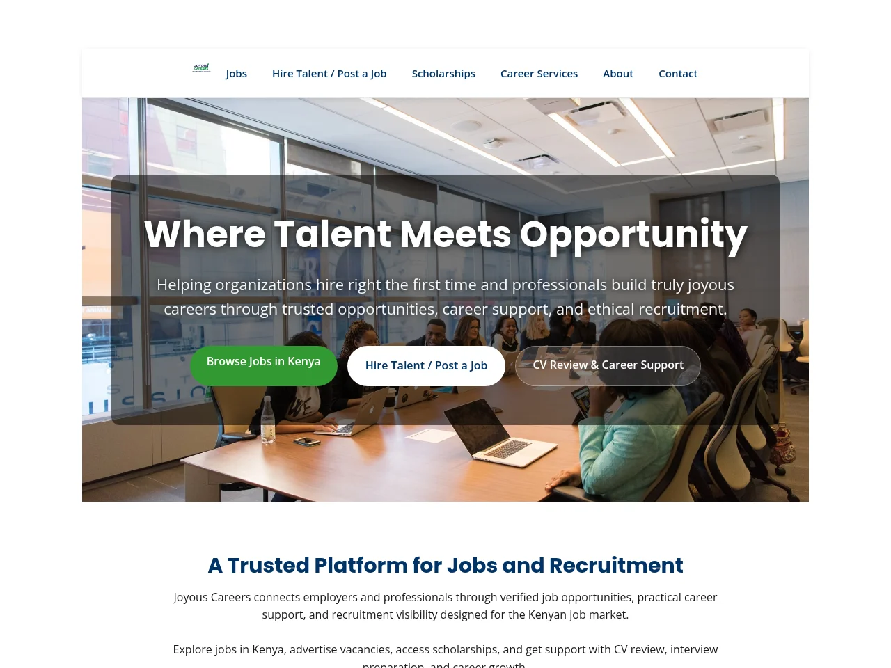 Joyous Careers screenshot Joyous Careers job board platform screenshot showing job search interface