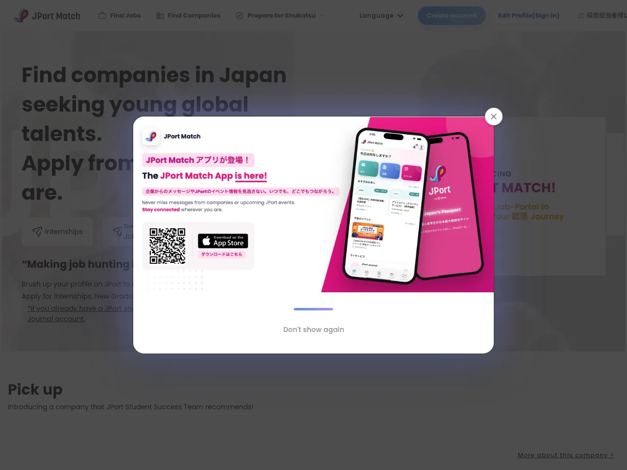 JPort Match job board platform screenshot showing job search interface