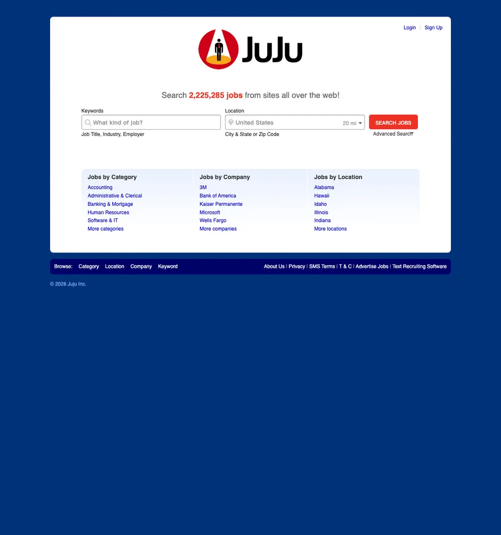 Juju job board platform screenshot showing job search interface