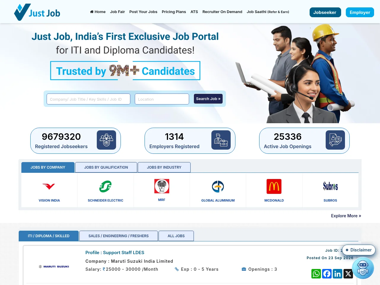 Justjob.co.in screenshot Justjob.co.in job board platform screenshot showing job search interface