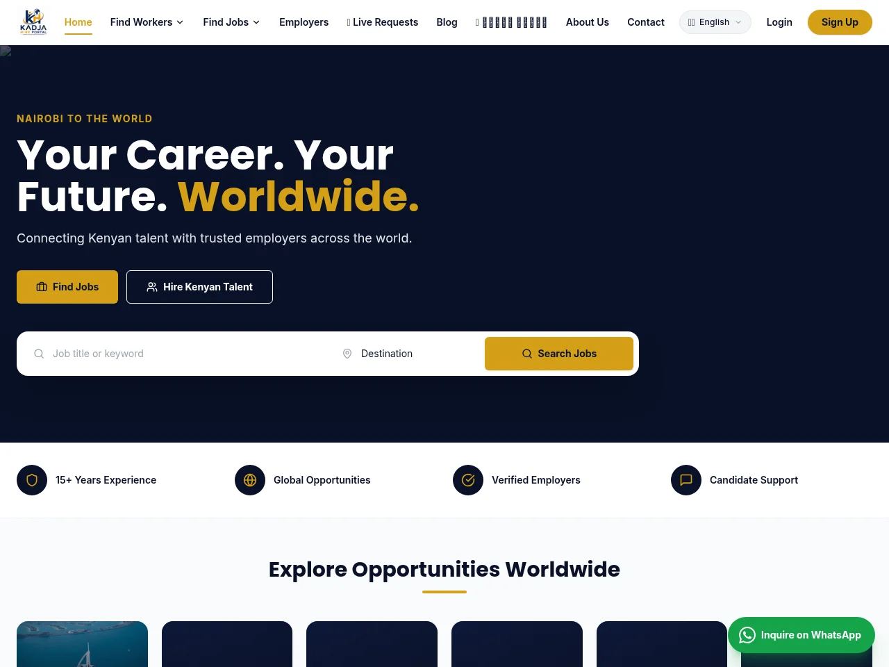 KadjaHire Portal job board platform screenshot showing job search interface