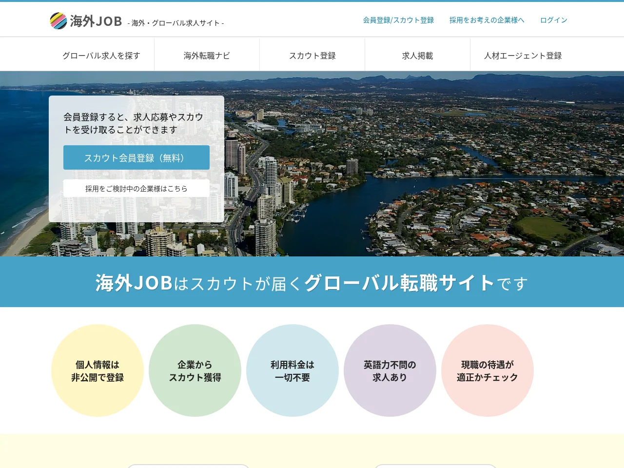 海外JOB job board platform screenshot showing job search interface