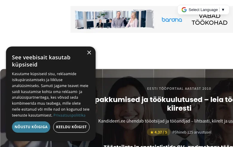 Kandideeri.ee screenshot Kandideeri.ee job board platform screenshot showing job search interface