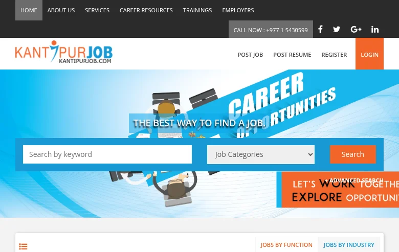 Kantipur Job job board platform screenshot showing job search interface