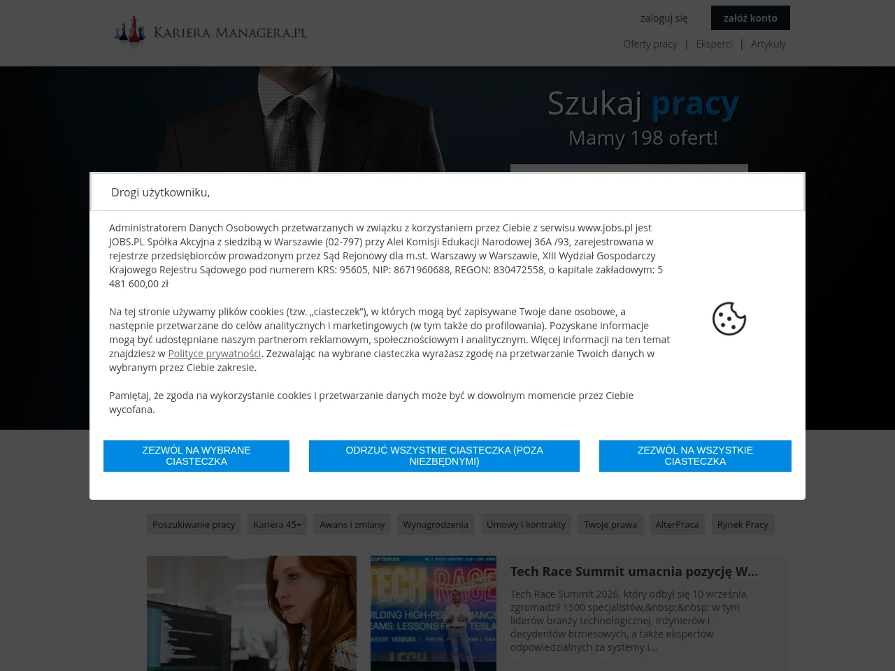Karieramanagera.pl screenshot Karieramanagera.pl job board platform screenshot showing job search interface