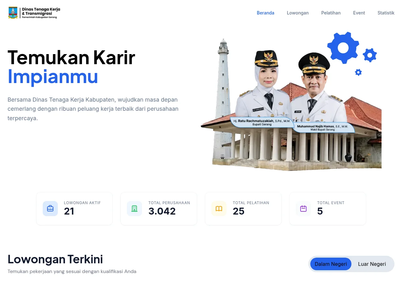 Karir Serangkab job board platform screenshot showing job search interface