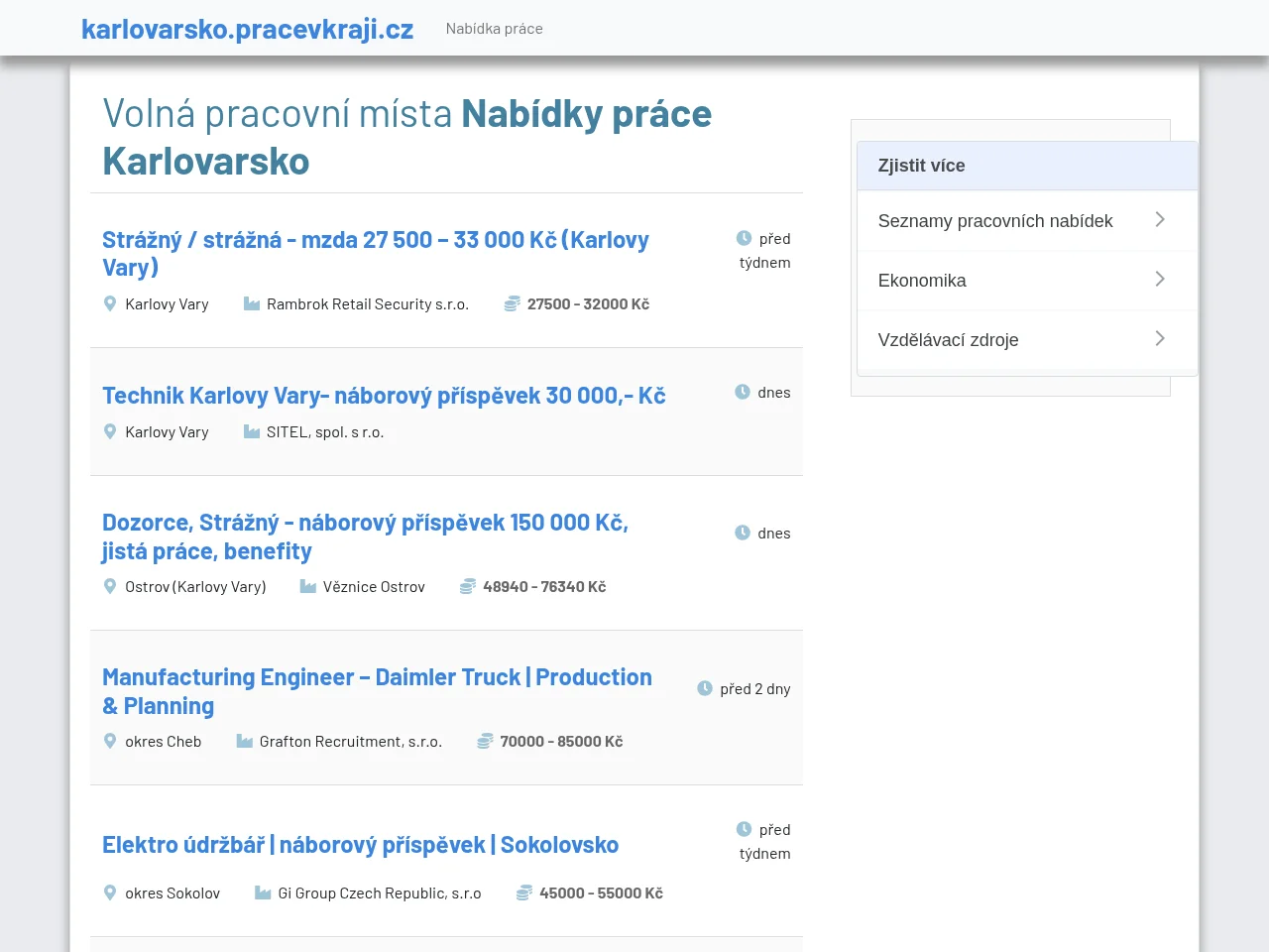 Nabídky práce v Karlovarském kraji screenshot Nabídky práce v Karlovarském kraji job board platform screenshot showing job search interface