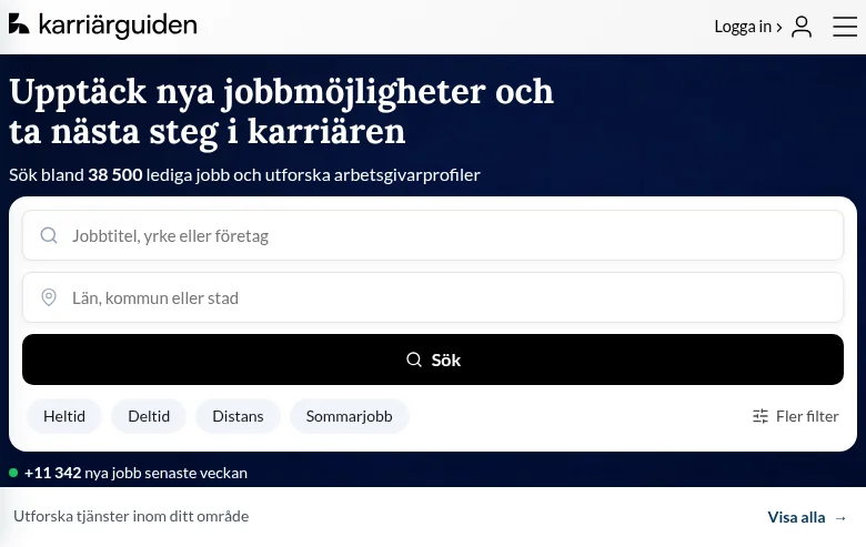 Karriärguiden job board platform screenshot showing job search interface