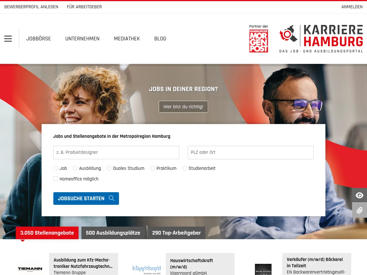 Karriere Hamburg screenshot Karriere Hamburg job board platform screenshot showing job search interface
