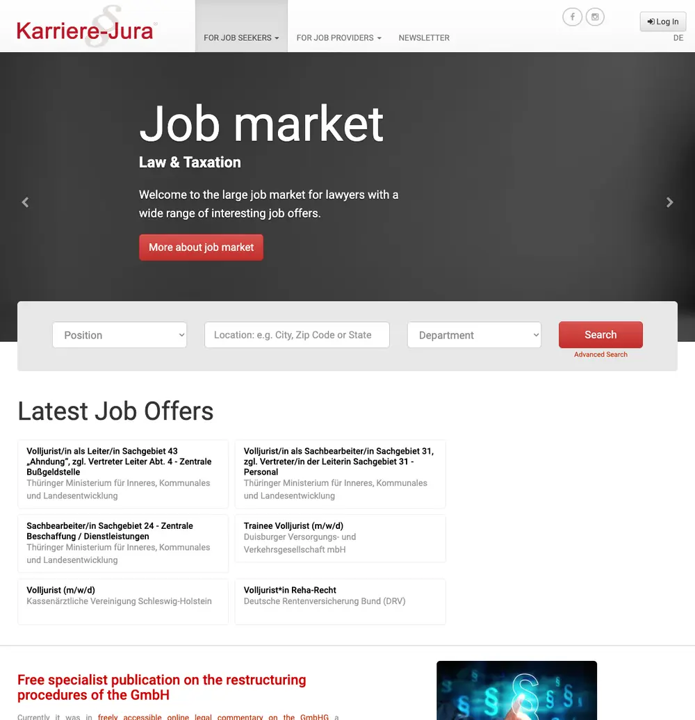 Karriere-Jura job board platform screenshot showing job search interface