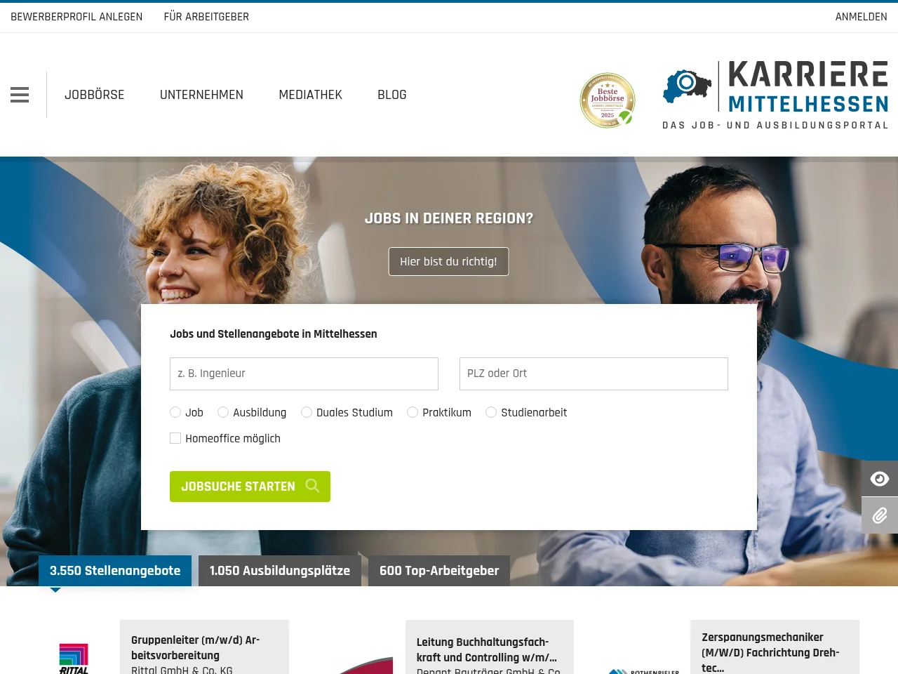 Karriere Mittelhessen screenshot Karriere Mittelhessen job board platform screenshot showing job search interface