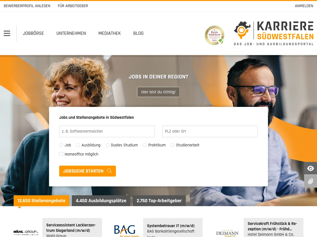 Karriere Südwestfalen screenshot Karriere Südwestfalen job board platform screenshot showing job search interface
