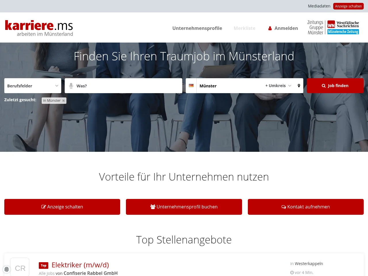 karriere.ms job board platform screenshot showing job search interface