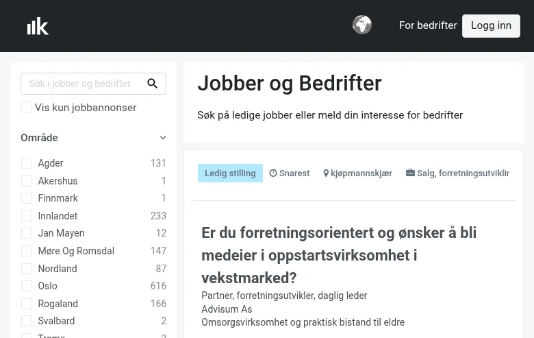 Karriere.no screenshot Karriere.no job board platform screenshot showing job search interface