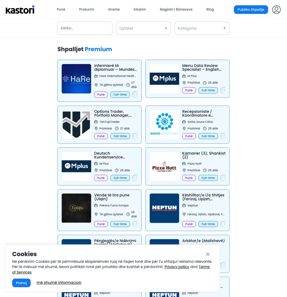 Kastori job board platform screenshot showing job search interface