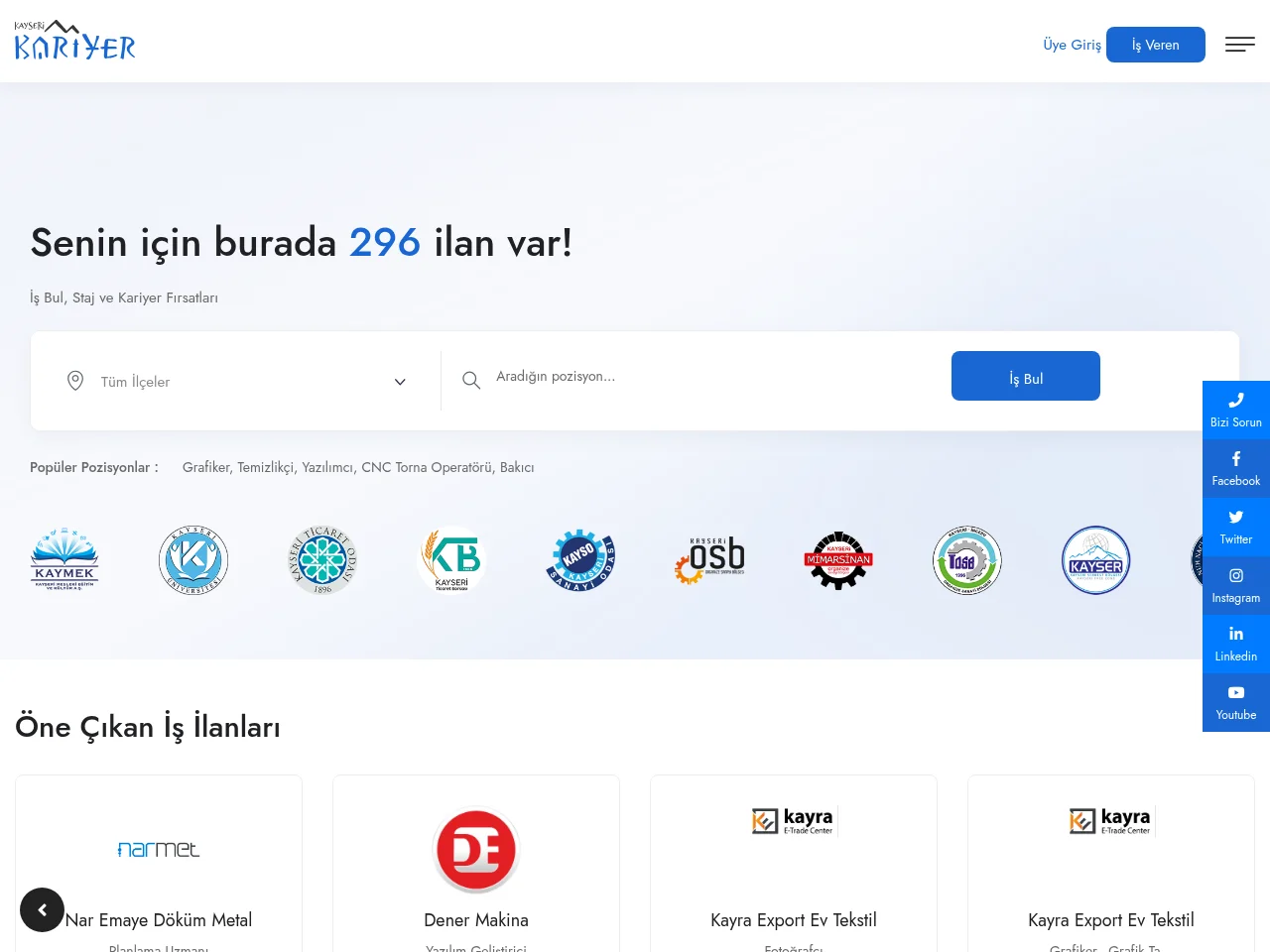Kayseri Kariyer screenshot Kayseri Kariyer job board platform screenshot showing job search interface