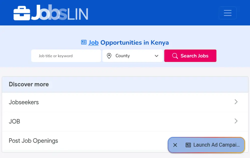 Jobslin job board platform screenshot showing job search interface