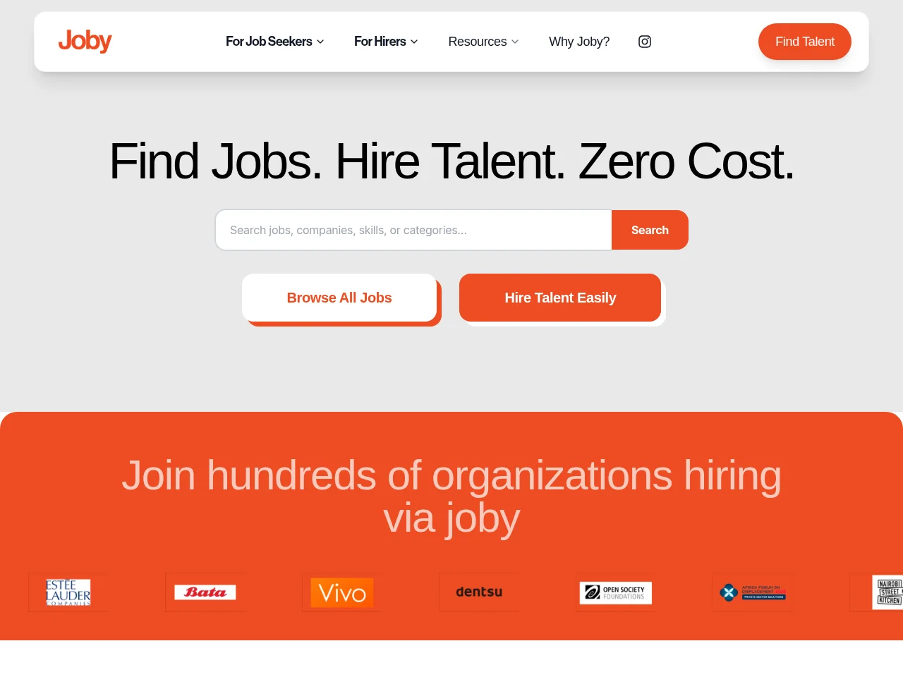 Joby job board platform screenshot showing job search interface