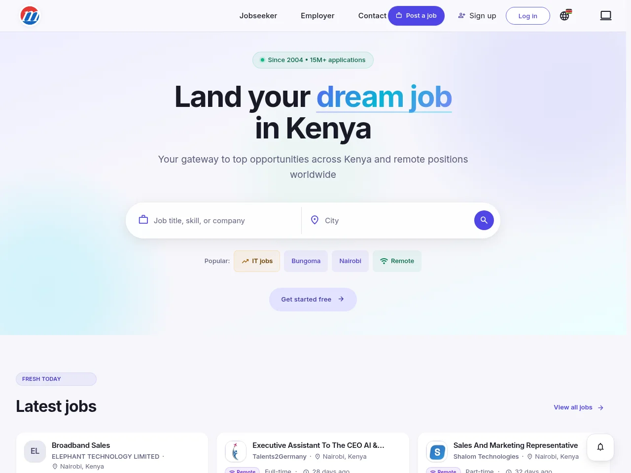 Mustakbil.com job board platform screenshot showing job search interface