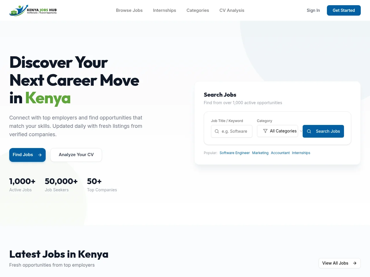 Kenya Jobs Hub screenshot Kenya Jobs Hub job board platform screenshot showing job search interface