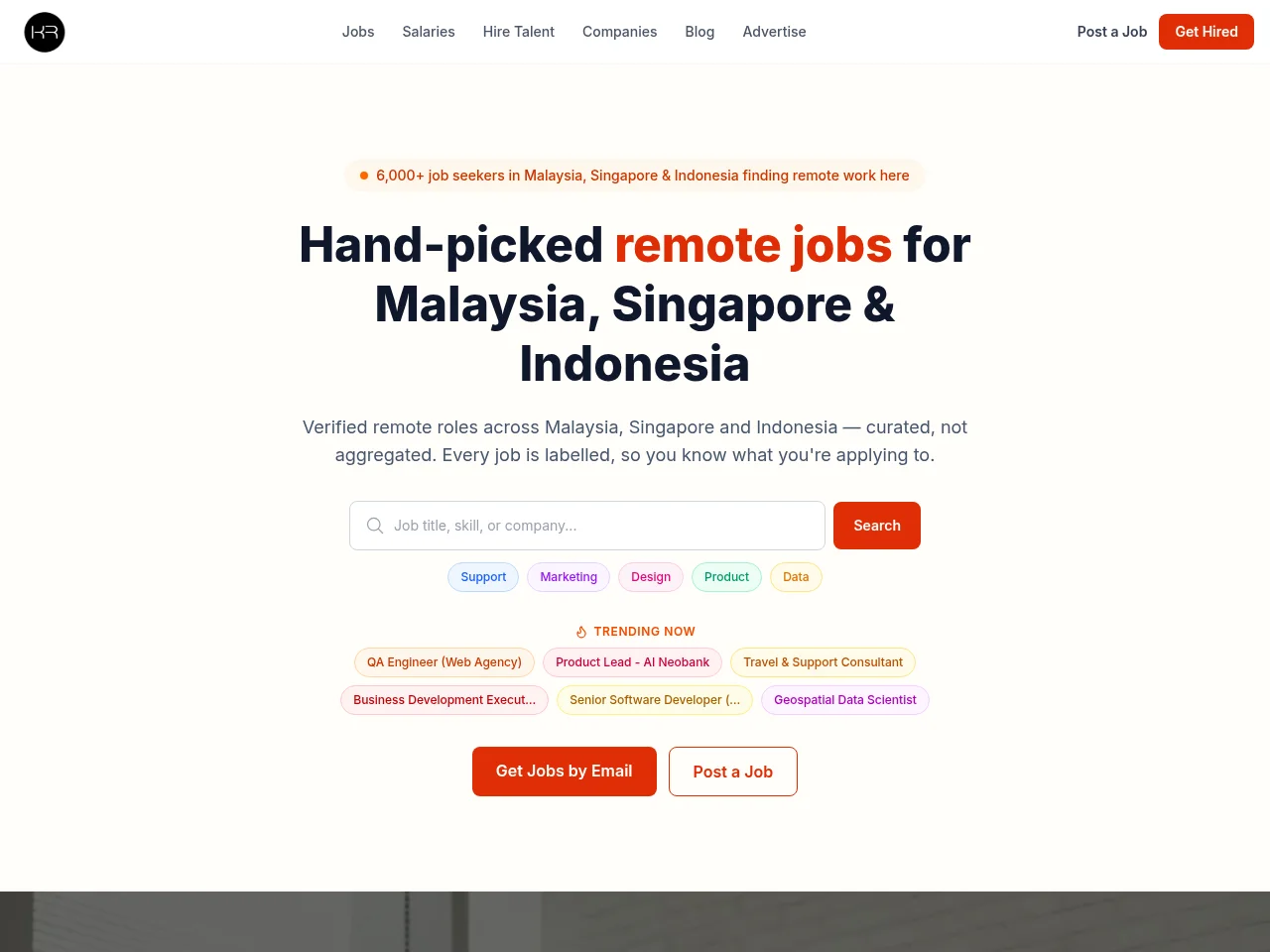 Kerja-Remote job board platform screenshot showing job search interface