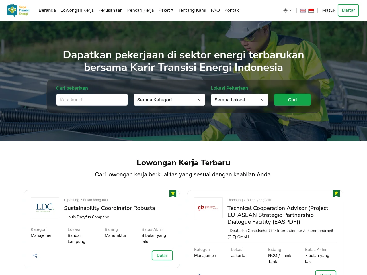 Karir Transisi Energi Indonesia screenshot Karir Transisi Energi Indonesia job board platform screenshot showing job search interface