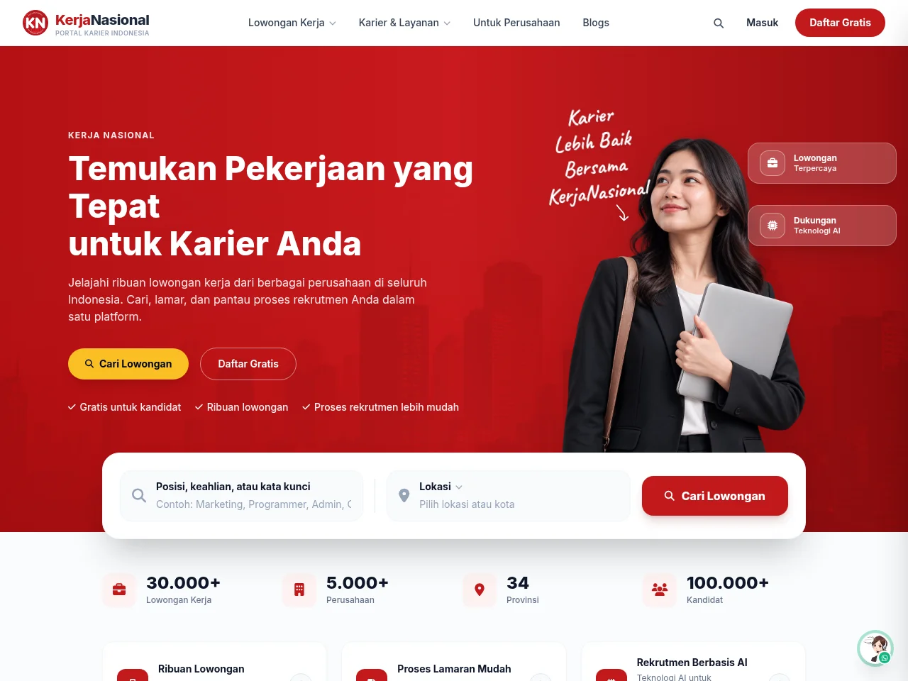 KerjaNasional screenshot KerjaNasional job board platform screenshot showing job search interface