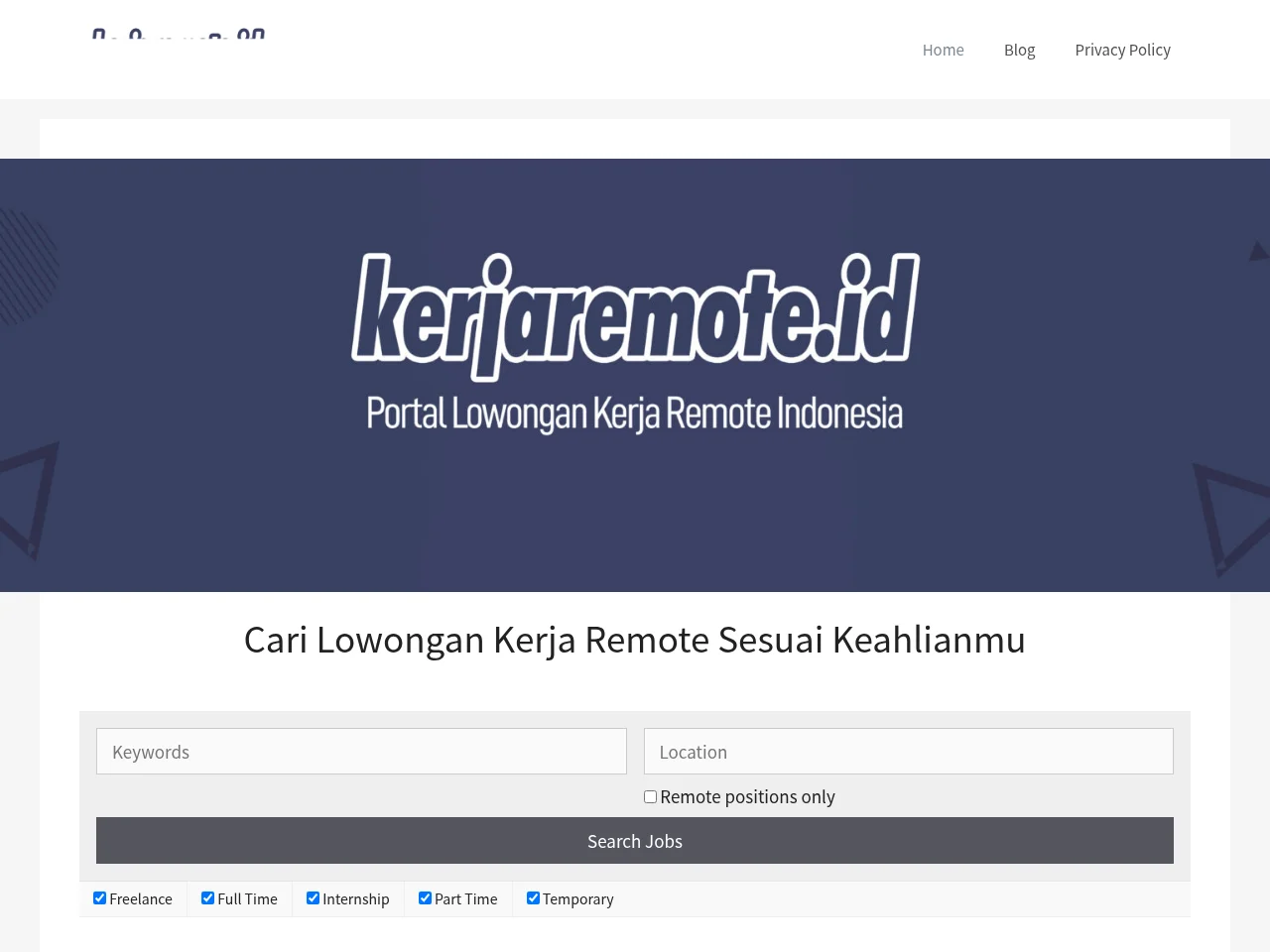 Kerjaremote.id screenshot Kerjaremote.id job board platform screenshot showing job search interface